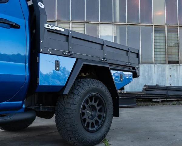 Blue Silverado Custom Tray Side View Close