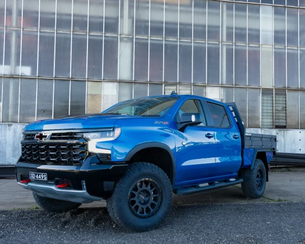 Blue Silverado Custom Tray Front View