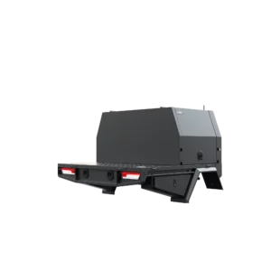 Trojan Canopies 1000mm aluminium canopy, drivers side with doors closed, rear view.