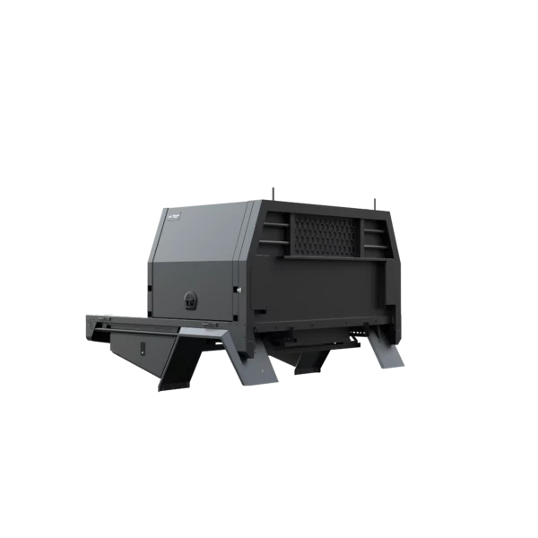 Trojan Canopies 1000mm aluminium canopy, drivers side with doors closed, front view.