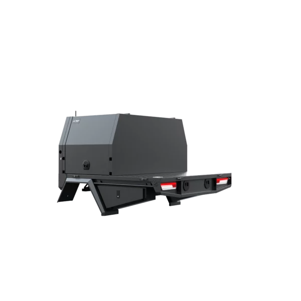 Trojan Canopies 1000mm aluminium canopy, passenger side with doors closed, rear view.