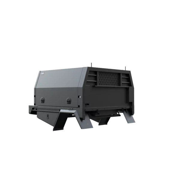 Trojan Canopies 1600mm canopy drivers side with doors closed, front view.