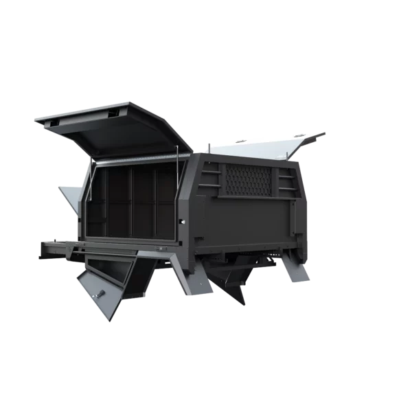 Trojan Canopies 1600mm canopy drivers side with doors open, front view.