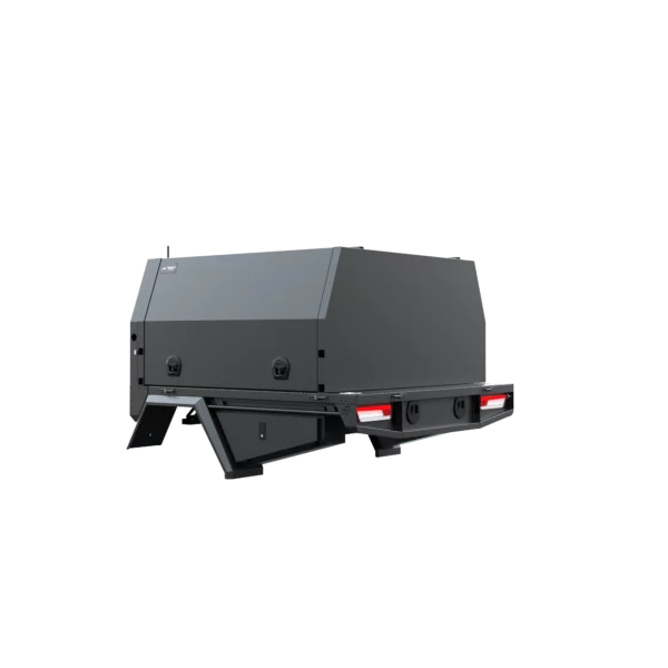 Trojan Canopies 1600mm canopy passenger side with doors closed, rear view.