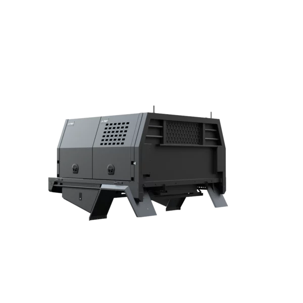 Trojan Canopies 1600mm aluminium dog box canopy drivers side with doors closed, front view.