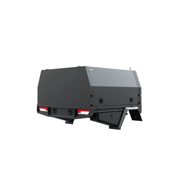 Trojan Canopies 1800mm aluminium canopy, drivers side with doors closed, rear view.