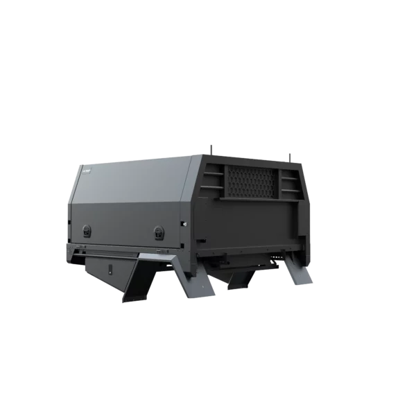 Trojan Canopies 1800mm aluminium canopy, drivers side with doors closed, front view.