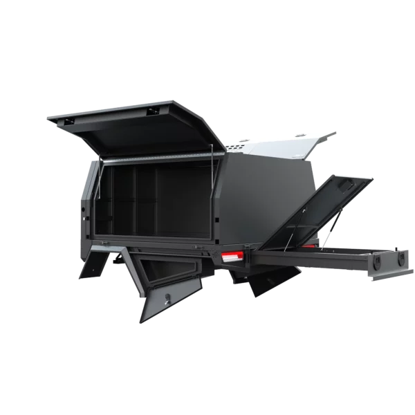 Trojan Canopies 1800mm dog box canopy passenger side open from rear