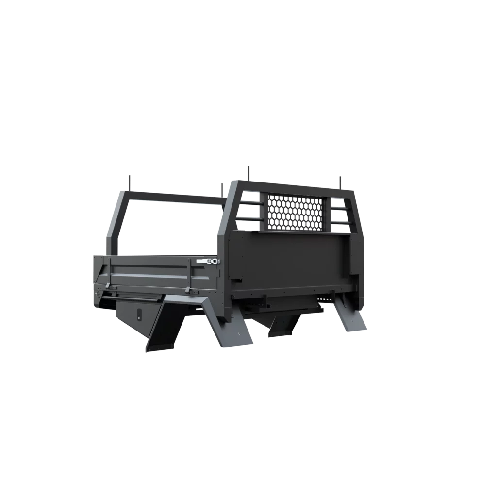 Trojan Canopies 1600mm aluminium tray, drivers side, closed draw and boxes, front view.