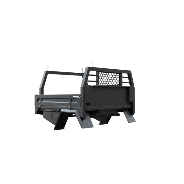 Trojan Canopies 1600mm aluminium tray, drivers side, closed draw and boxes, front view.