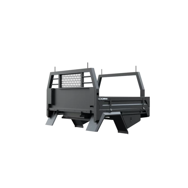 Trojan Canopies 1600mm aluminium tray, passenger side, closed draw and boxes, front view.