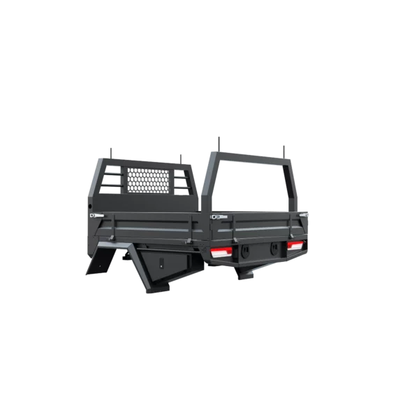 Trojan Canopies 1600mm aluminium tray, passenger side, closed draw and boxes, rear view.