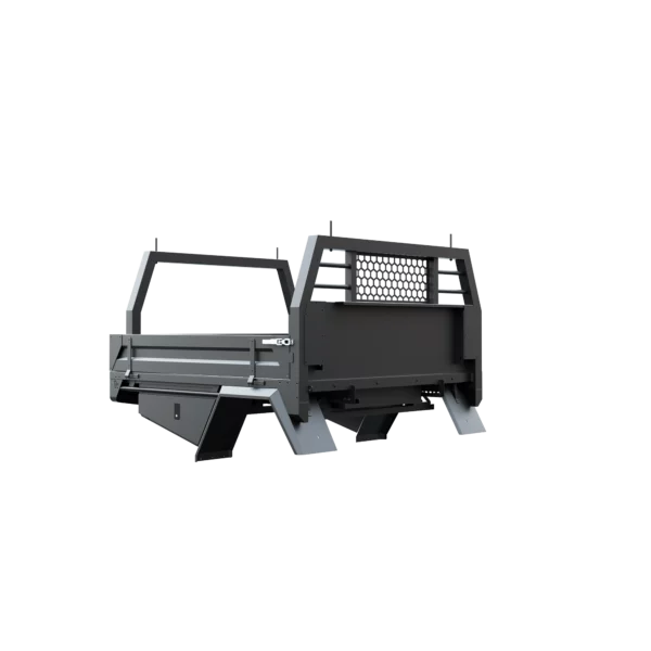Trojan Canopies 1800mm aluminium tray, drivers side, closed draw and boxes, front view.