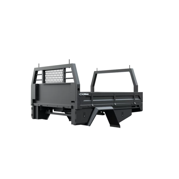 Trojan Canopies 2000mm aluminium tray, passenger side, closed draw and boxes, front view.