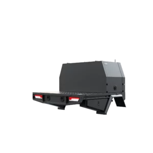 Trojan Canopies 800mm aluminium canopy, drivers side with doors closed, rear view.