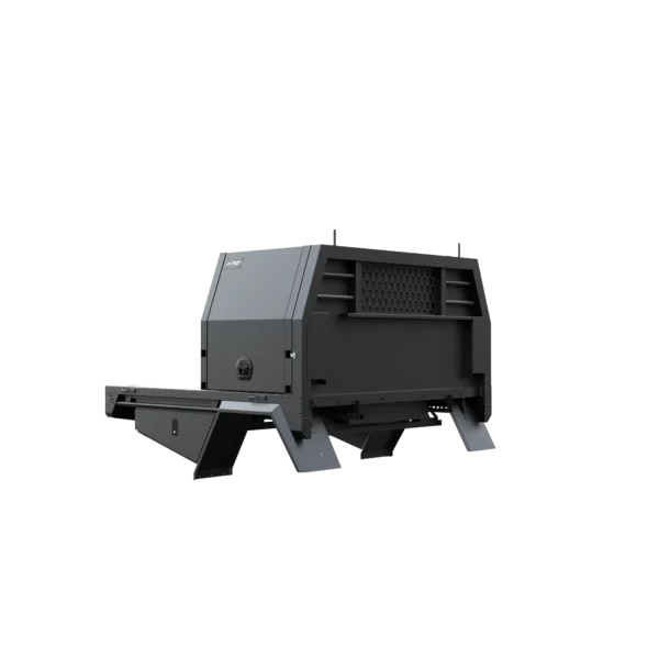 Trojan Canopies 800mm aluminium canopy, drivers side with doors closed, front view.
