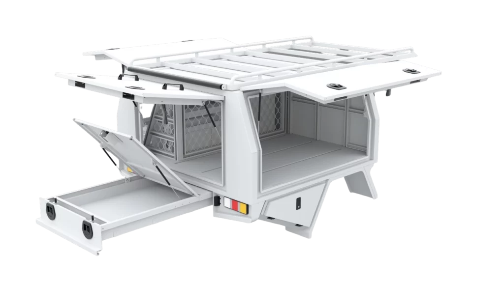 Service Body drivers side rear view doors open
