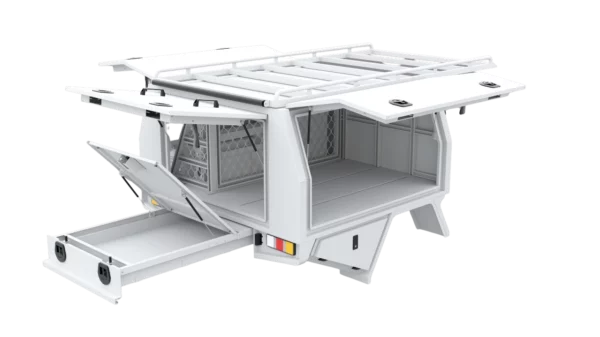 Service Body drivers side rear view doors open
