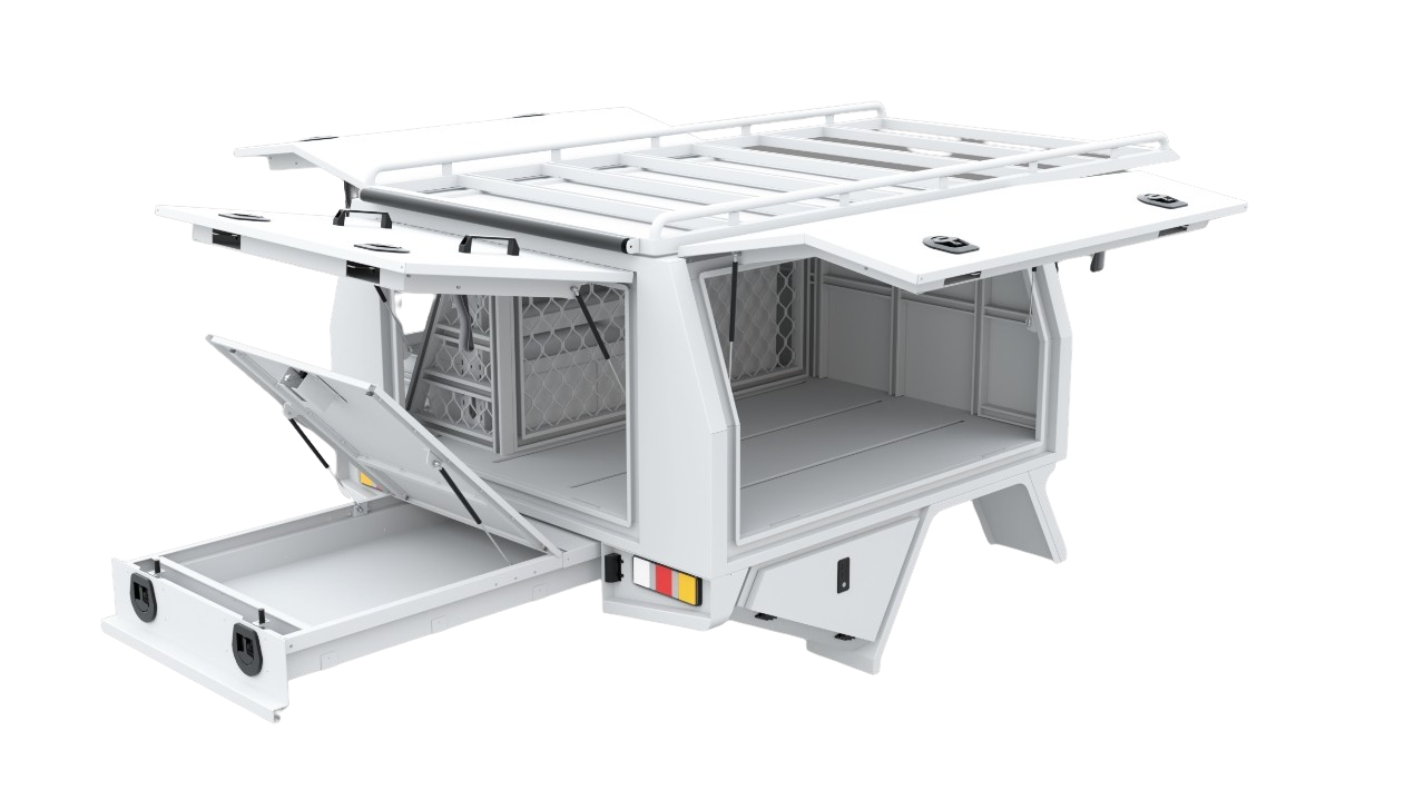 Service Body drivers side rear view doors open