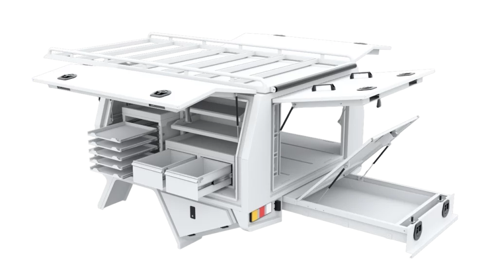 Service Body passenger side rear view doors open