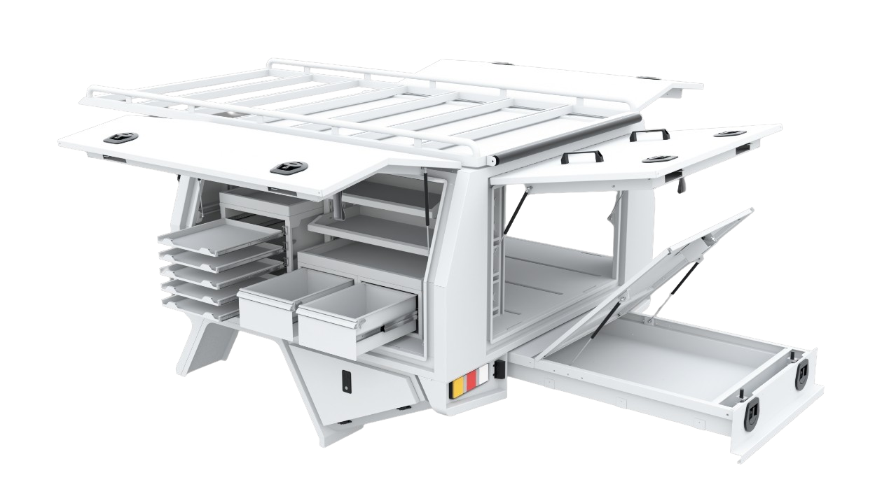 Service Body passenger side rear view doors open