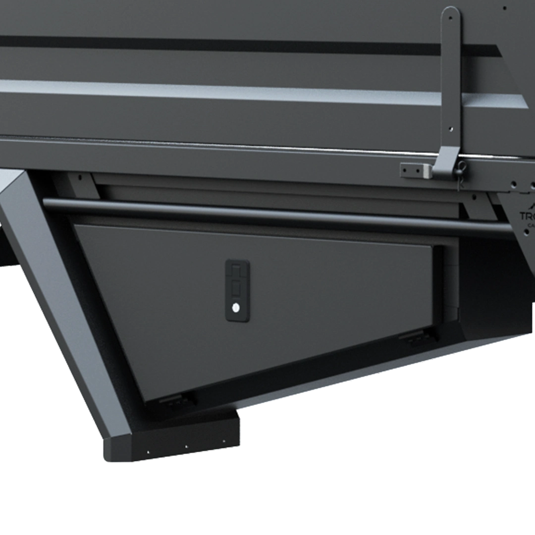 Rails and tie downs standard on Trojan Canopies Trays