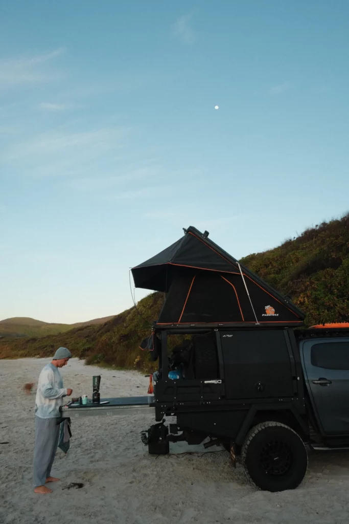 Slice of Bliss tray and canopy setup with roof top tent