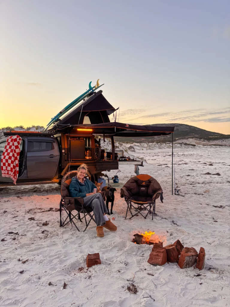 Slice of Bliss tray and canopy setup with camp fire