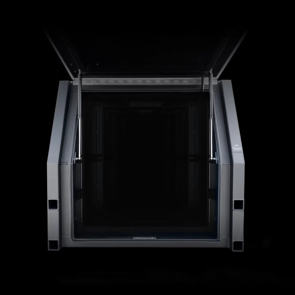 1000mm alloy canopy, driver’s side view with empty interior for custom 4x4 storage fit-outs