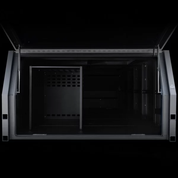 1600mm alloy canopy featuring a fridge cage for secure, accessible cold storage in 4x4 touring builds
