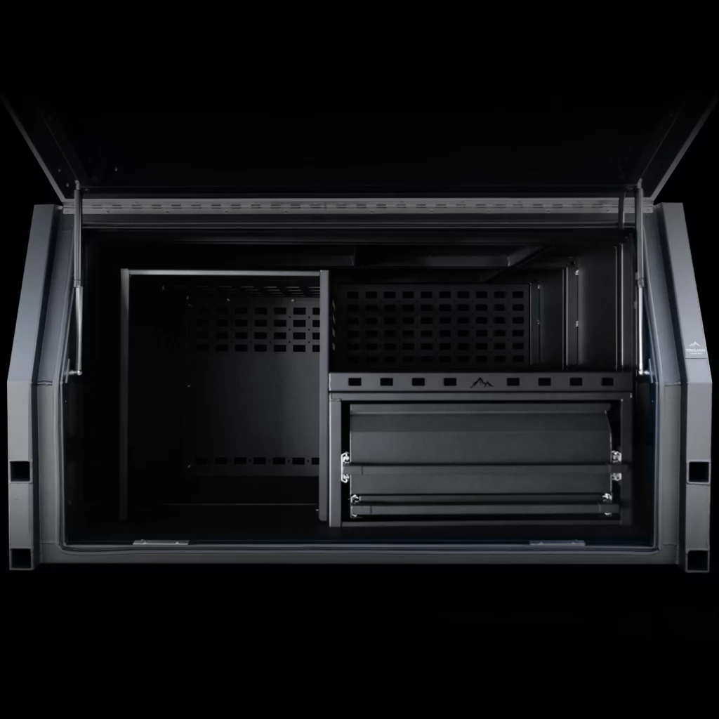 1600mm alloy canopy with kitchen drawer and fridge cage combo for efficient touring kitchen and cold storage setup