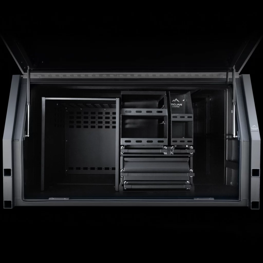 1600mm alloy canopy with premium pantry and fridge cage setup for full-featured off-grid touring and camping