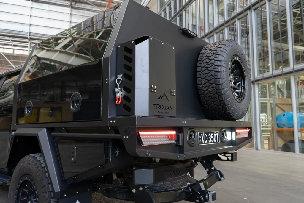 Close up of Jerry Can Holder on Alloy Service Body