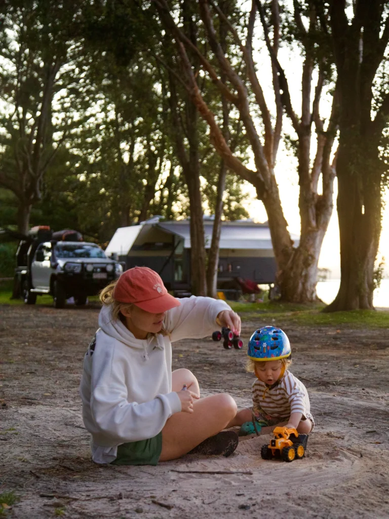 Sam Frost at campsite