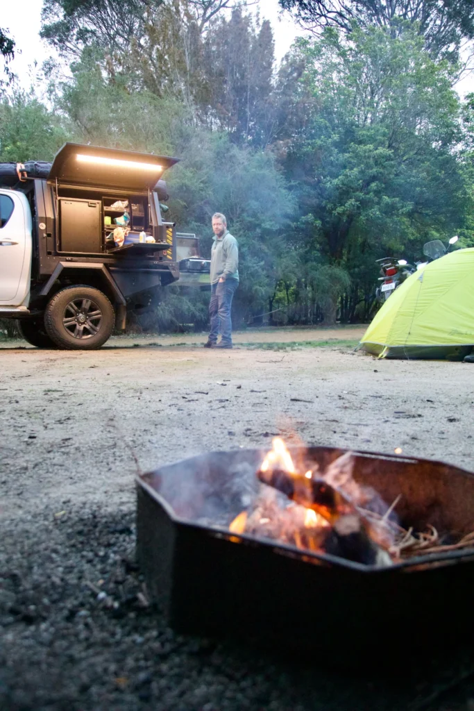 Trojan Canopies with a campfire