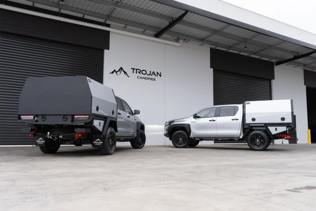 Two Silver Hilux with 1700 Chassis Mount Service Body Canopy
