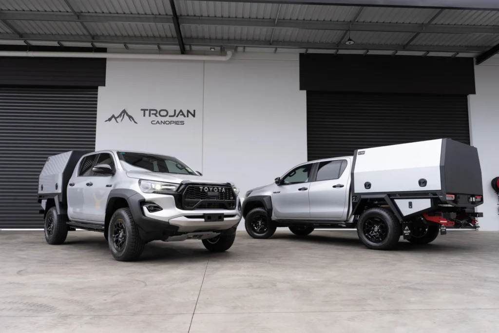 Two Silver Hilux with 1700 Chassis Mount Service Body Canopy