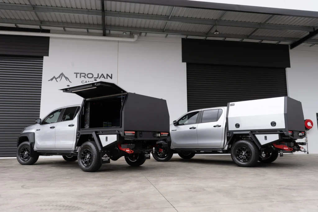 Two Silver Hilux with 1700 Chassis Mount Service Body Canopy