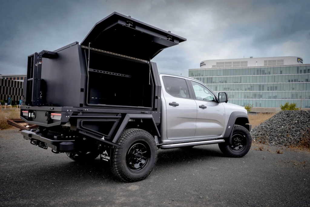 1600mm Tray 1400mm Canopy on Ford Ranger Super Duty door open