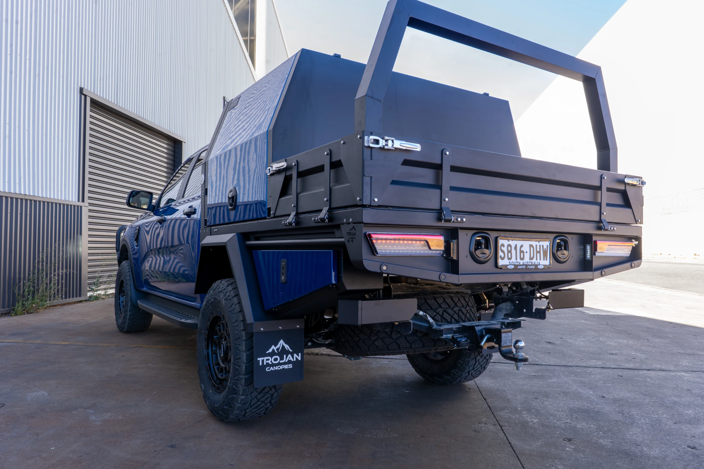 Close up of Trojan Canopies Rear Ladder Rack on Ford Ranger