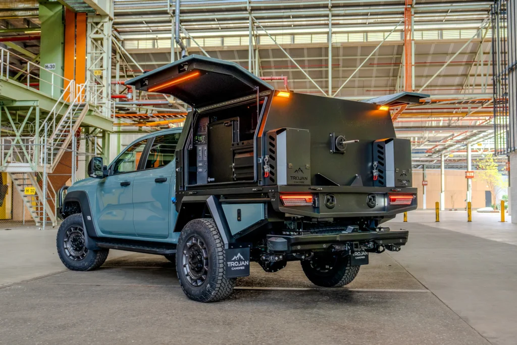 Trojan Tray and Canopy Package on Super Duty Doors Wide Open