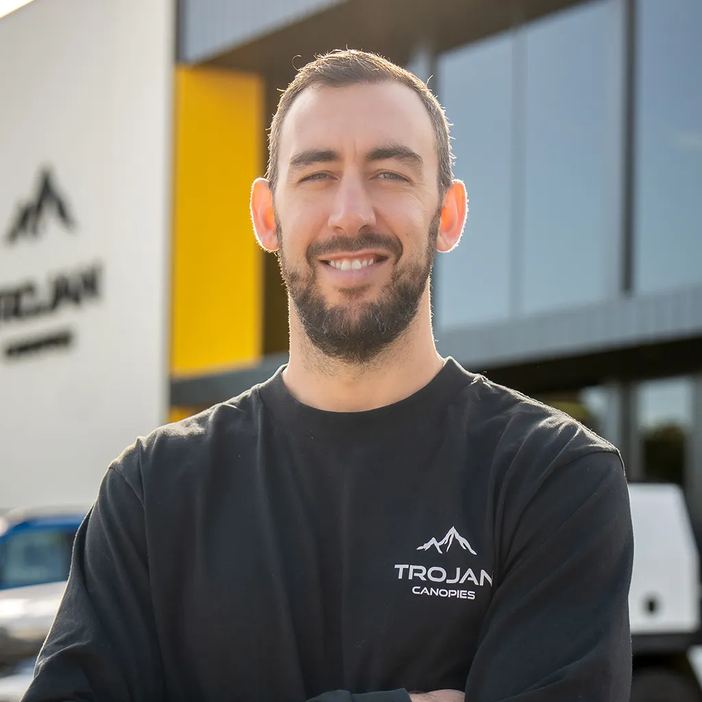 Jake out the front of Trojan Canopies HQ