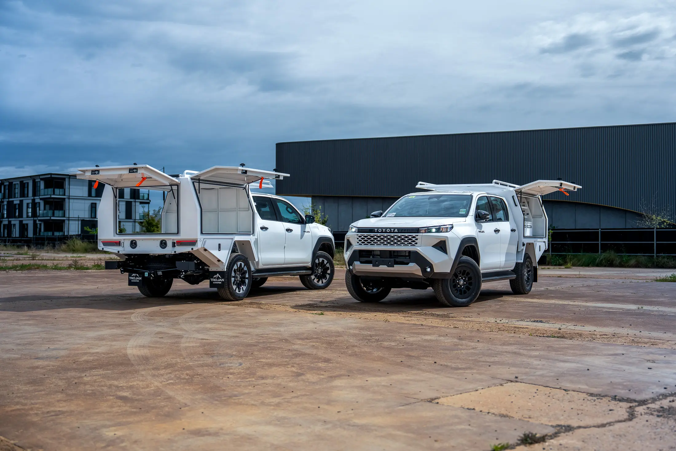 Pair of Trojan Canopies Trade Bodies on N90 Hiluxes